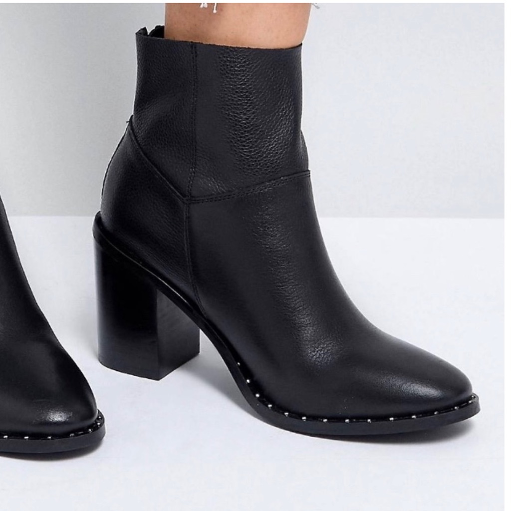 Asos Envy Black Leather Studded Block Heel Ankle Boots Sz 6